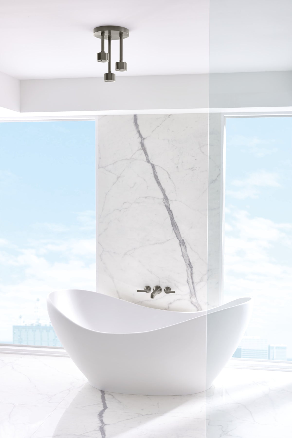 Brizo T70498 in SL, installation inspiration; other fixtures and optional accessories shown are sold separately.