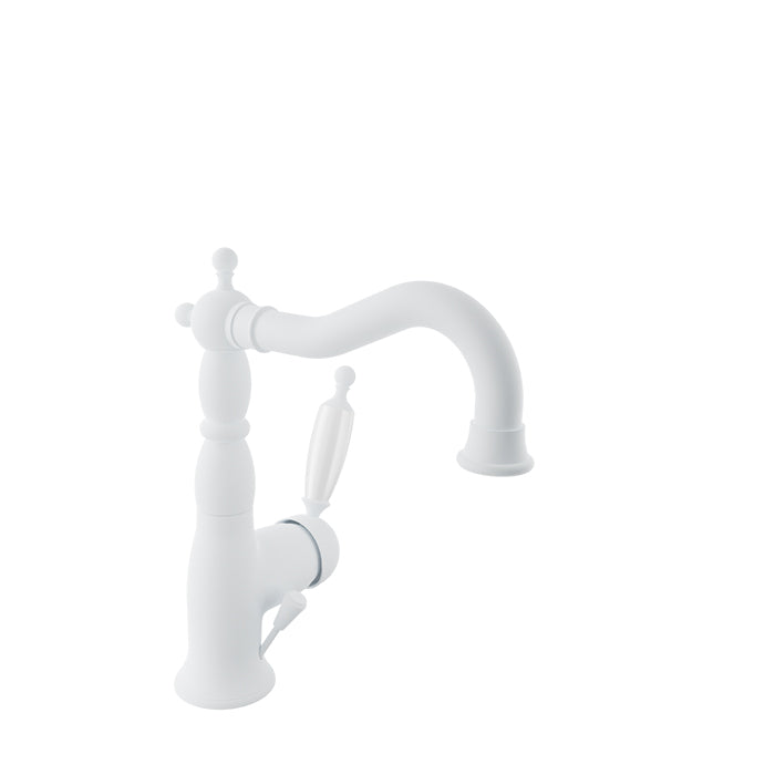 Baril Victoire B74 Antique-Style Single-Hole Lavatory Faucet, Drain Included - White