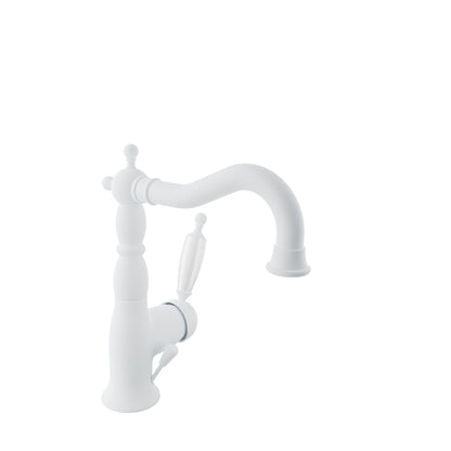 Baril Victoire B74 Antique-Style Single-Hole Lavatory Faucet, Drain Included - White