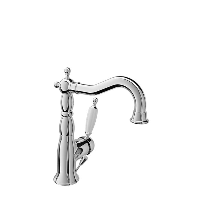 Baril Victoire B74 Antique-Style Single-Hole Lavatory Faucet, Drain Included - Polished Chrome / White
