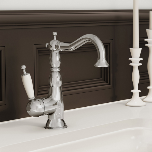 Robinet de lavabo monotrou de style antique Baril Victoire B74, drain inclus - MON-2600-00L