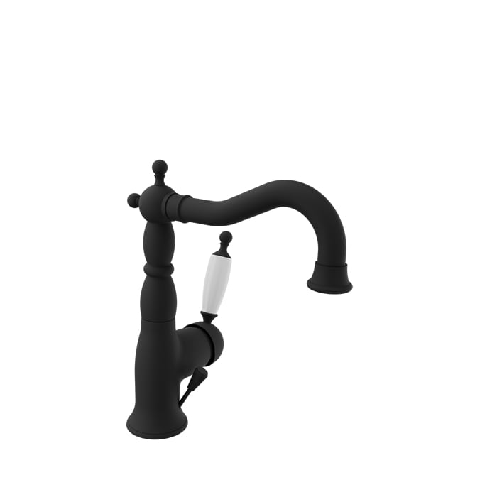 Baril Victoire B74 Antique-Style Single-Hole Lavatory Faucet, Drain Included - Matte Black / White