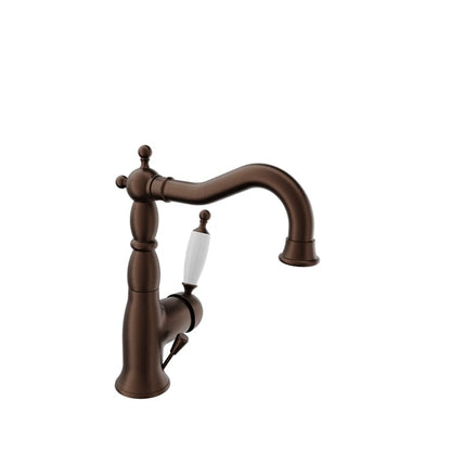 Baril Victoire B74 Antique-Style Single-Hole Lavatory Faucet, Drain Included - Venetian Bronze / White