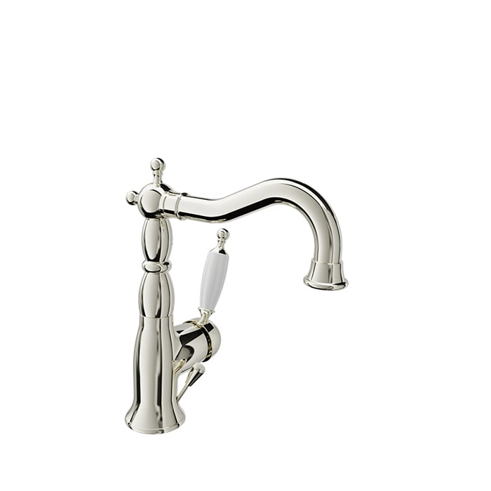 Baril Victoire B74 Antique-Style Single-Hole Lavatory Faucet, Drain Included - Polished Nickel / White