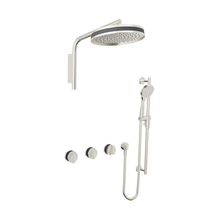 Baril Flora B47 Two-Tone Thermostatic Shower Kit with 10" Round Head & Sliding-Bar Hand Shower - PRO-3352-47 - Brushed Nickel / Matte Black