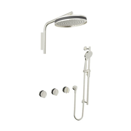 Baril Flora B47 Two-Tone Thermostatic Shower Kit with 10" Round Head & Sliding-Bar Hand Shower - PRO-3352-47 - Brushed Nickel / Matte Black