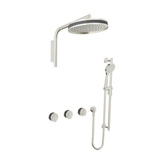 Baril Flora B47 Two-Tone Thermostatic Shower Kit with 10" Round Head & Sliding-Bar Hand Shower - PRO-3352-47 - Brushed Nickel / Matte Black