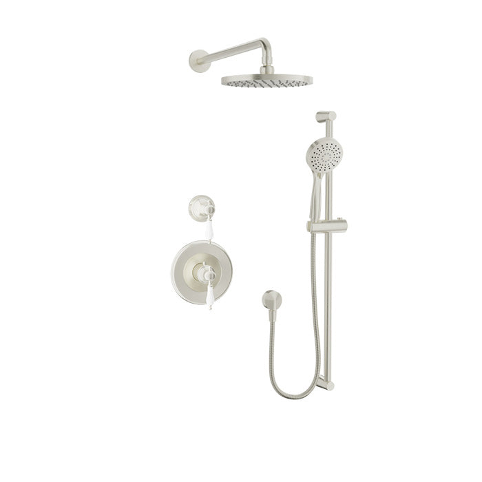 Baril Ralph B18 Complete Thermostatic Shower Kit - Brushed Nickel / White