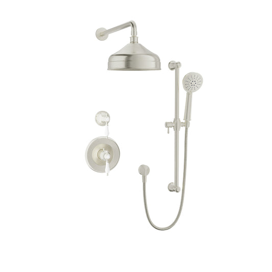 Baril Victoire B74 Complete Thermostatic Shower Kit - Brushed Nickel / White