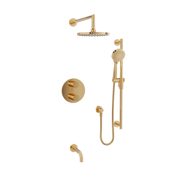 Baril Zip B66 Complete Thermostatic Pressure-Balanced Tub & Shower Kit with Head & Hand Shower - Gold