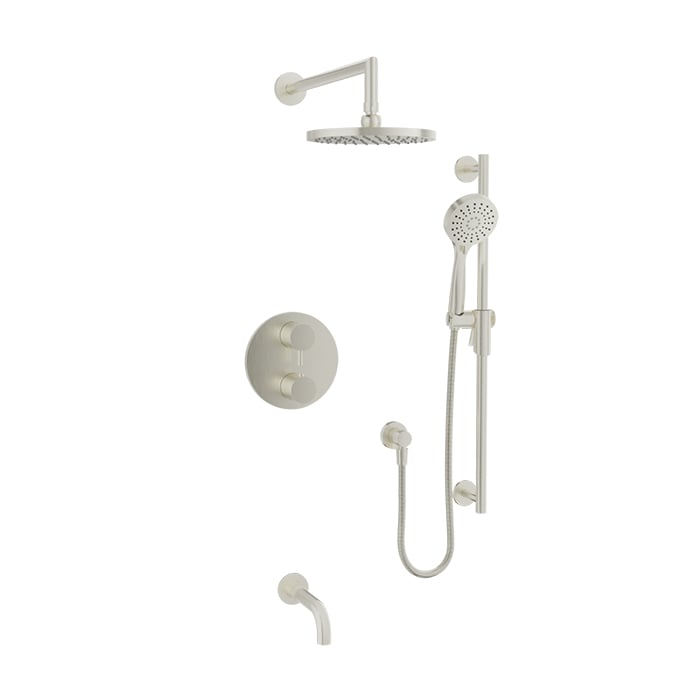 Baril Zip B66 Complete Thermostatic Pressure-Balanced Tub & Shower Kit with Head & Hand Shower - Brushed Nickel