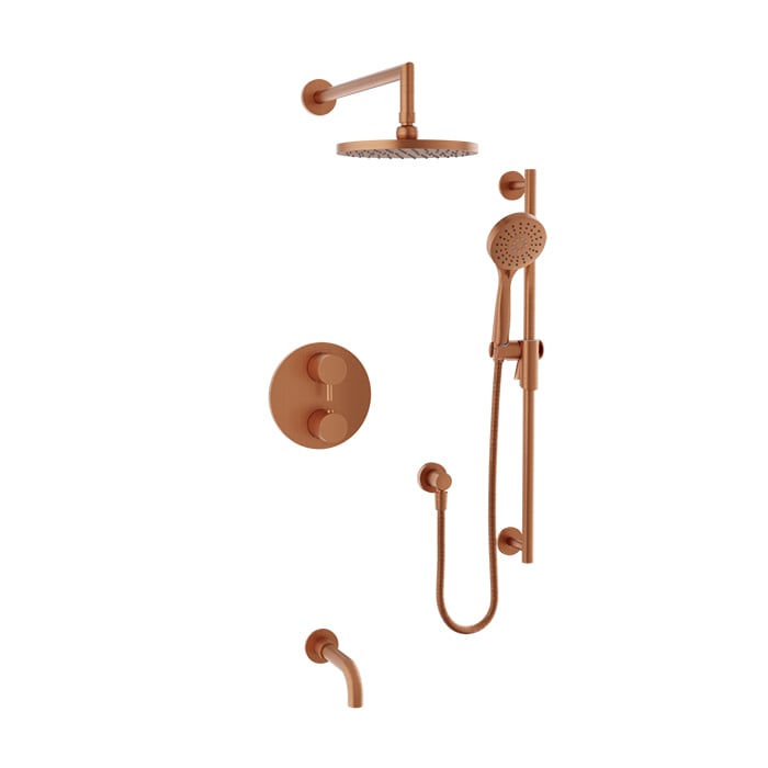 Baril Zip B66 Complete Thermostatic Pressure-Balanced Tub & Shower Kit with Head & Hand Shower - Satin Copper