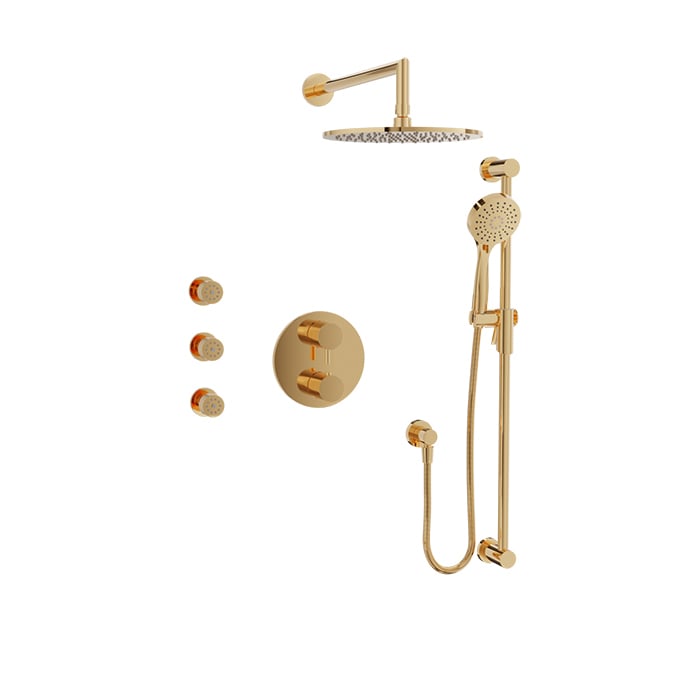 Baril Zip B66 Complete Thermostatic Pressure-Balanced Shower Kit with Body Jets - Gold