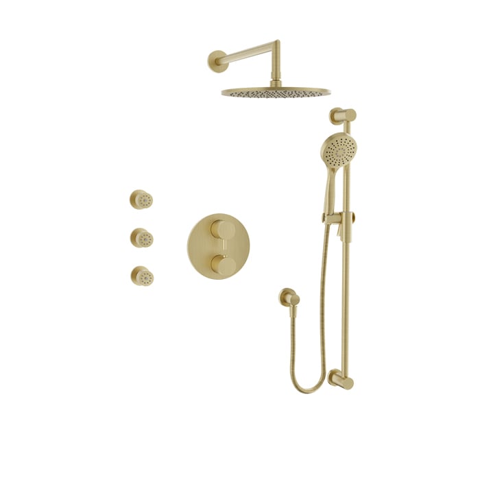 Baril Zip B66 Complete Thermostatic Pressure-Balanced Shower Kit with Body Jets - Satin Brass