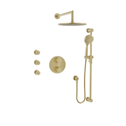 Baril Zip B66 Complete Thermostatic Pressure-Balanced Shower Kit with Body Jets - Satin Brass