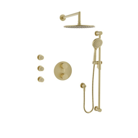 Baril Zip B66 Complete Thermostatic Pressure-Balanced Shower Kit with Body Jets - Satin Brass