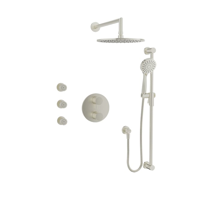 Baril Zip B66 Complete Thermostatic Pressure-Balanced Shower Kit with Body Jets - Brushed Nickel