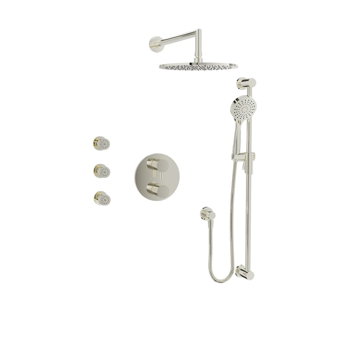 Baril Zip B66 Complete Thermostatic Pressure-Balanced Shower Kit with Body Jets - Polished Nickel