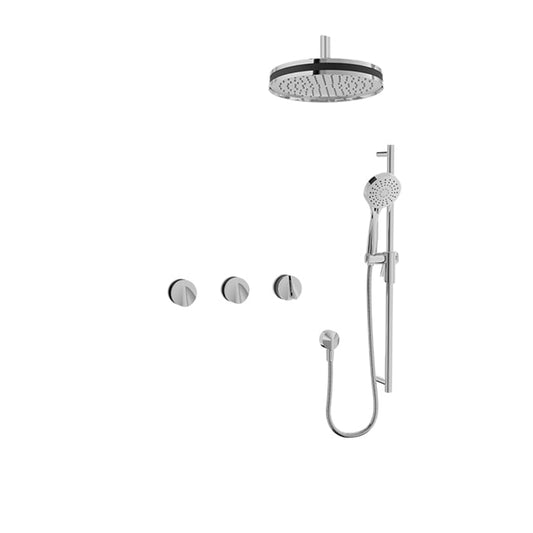 Baril Flora B47 Two-Tone Thermostatic Shower Kit with 10" Ceiling-Mount Round Head & Sliding-Bar Hand Shower - PRR-3352-47 - Polished Chrome / Smoked