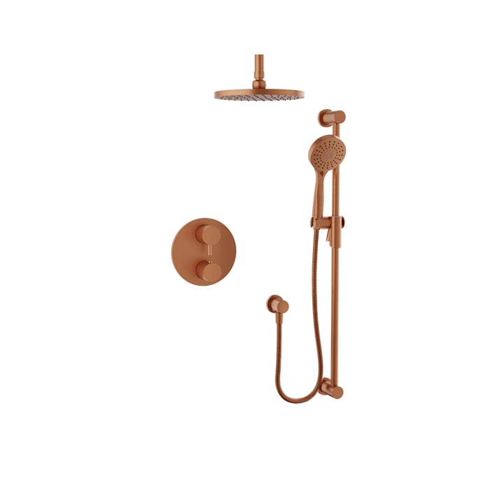 Baril Zip B66 Complete Thermostatic Pressure-Balanced Shower Kit, Ceiling-Mount Head - Satin Copper