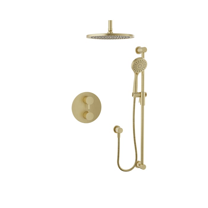 Baril Zip B66 Complete Thermostatic Pressure-Balanced Shower Kit, Ceiling-Mount Head - Satin Brass