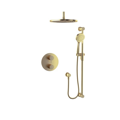 Baril Zip B66 Complete Thermostatic Pressure-Balanced Shower Kit, Ceiling-Mount Head - Warm Gold