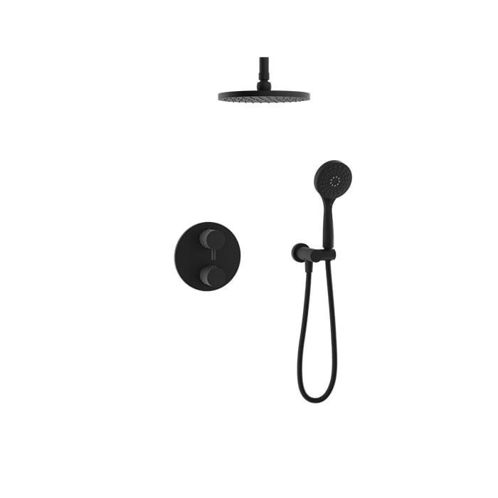 Baril Zip B66 Complete Thermostatic Pressure-Balanced Shower Kit, Ceiling-Mount Head - Matte Black