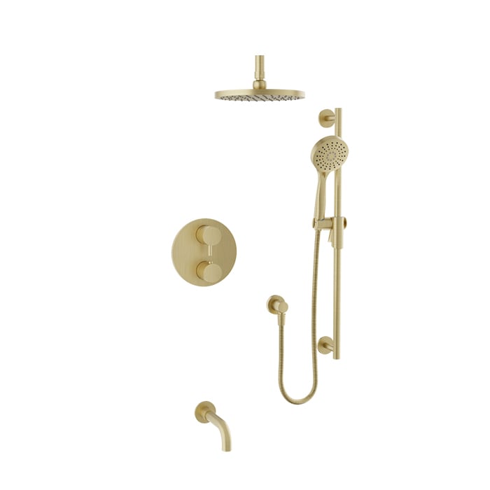 Baril Zip B66 Complete Thermostatic Pressure-Balanced Shower Kit, Ceiling-Mount Head - Satin Brass