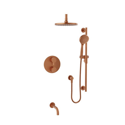 Baril Zip B66 Complete Thermostatic Pressure-Balanced Shower Kit, Ceiling-Mount Head - Satin Copper