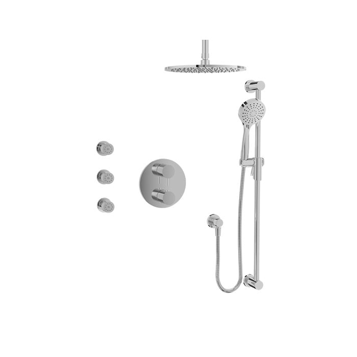 Baril Zip B66 Complete Thermostatic Pressure-Balanced Shower Kit, Ceiling-Mount Head with Body Jets - Polished Chrome