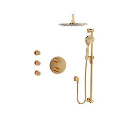Baril Zip B66 Complete Thermostatic Pressure-Balanced Shower Kit, Ceiling-Mount Head with Body Jets - Gold