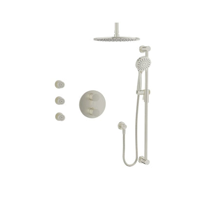 Baril Zip B66 Complete Thermostatic Pressure-Balanced Shower Kit, Ceiling-Mount Head with Body Jets - Brushed Nickel