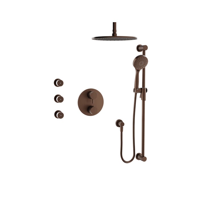 Baril Zip B66 Complete Thermostatic Pressure-Balanced Shower Kit, Ceiling-Mount Head with Body Jets - Venetian Bronze