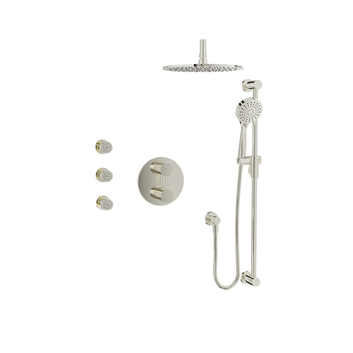Baril Zip B66 Complete Thermostatic Pressure-Balanced Shower Kit, Ceiling-Mount Head with Body Jets - Polished Nickel