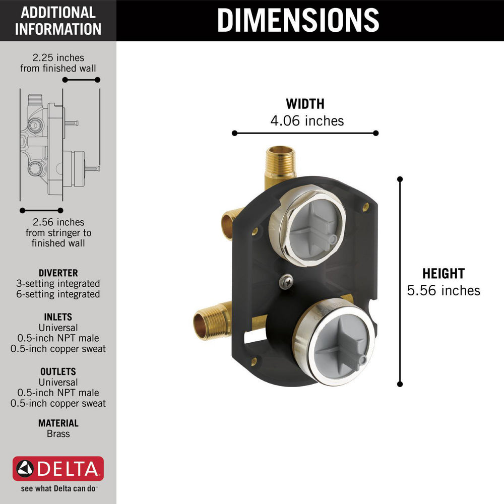 Delta MultiChoice Universal Integrated Shower Diverter Rough Universal Inlets / Outlets - R22000