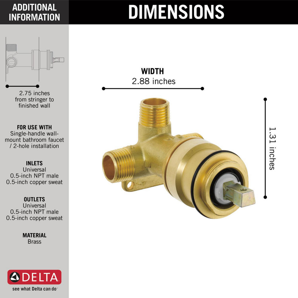 Delta Single Handle Wall Mount Rough-In Valve - R3510-WL
