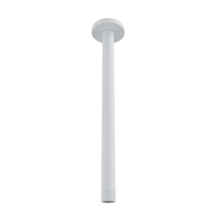 Baril 12 Inch Ceiling-Mounted Shower Arm, Round Flange - White
