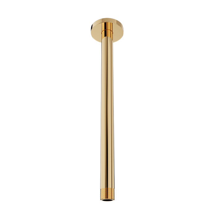 Baril 12 Inch Ceiling-Mounted Shower Arm, Round Flange - Gold