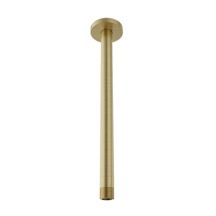 Baril 12 Inch Ceiling-Mounted Shower Arm, Round Flange - Satin Brass