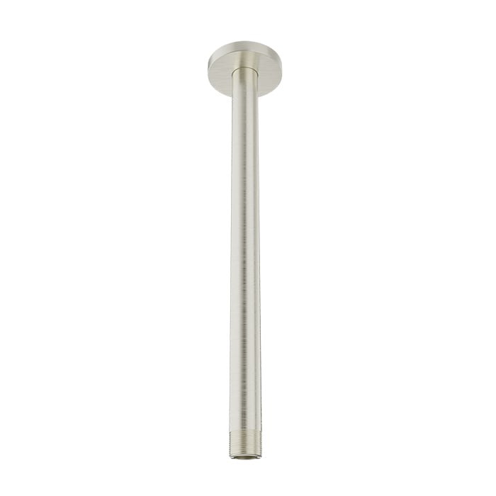 Baril 12 Inch Ceiling-Mounted Shower Arm, Round Flange - Brushed Nickel