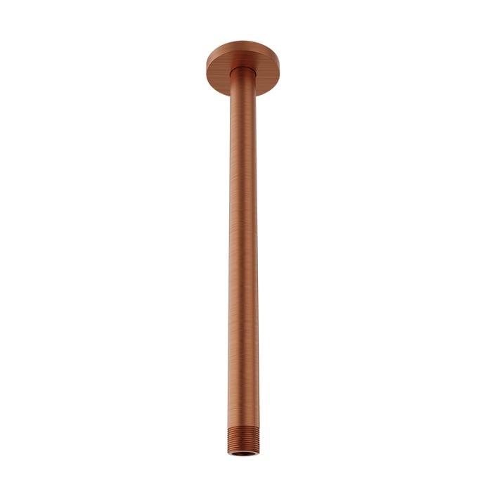 Baril 12 Inch Ceiling-Mounted Shower Arm, Round Flange - Satin Copper