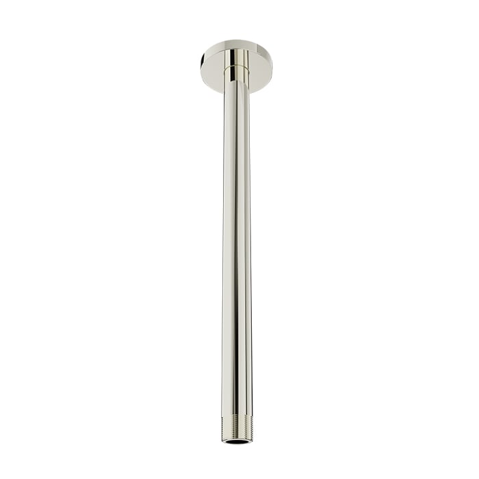 Baril 12 Inch Ceiling-Mounted Shower Arm, Round Flange - Polished Nickel