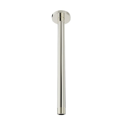 Baril 12 Inch Ceiling-Mounted Shower Arm, Round Flange - Polished Nickel