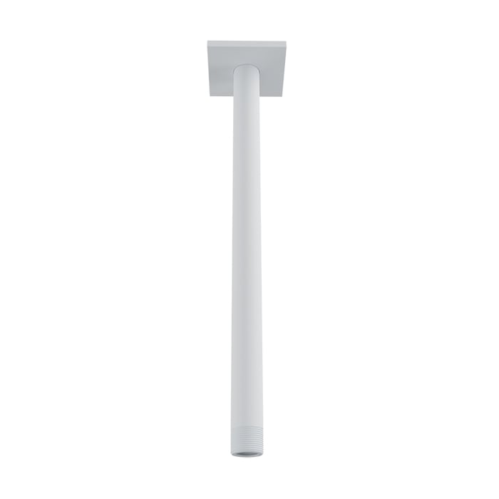 Baril 12 Inch Ceiling-Mounted Shower Arm, Square Flange - White
