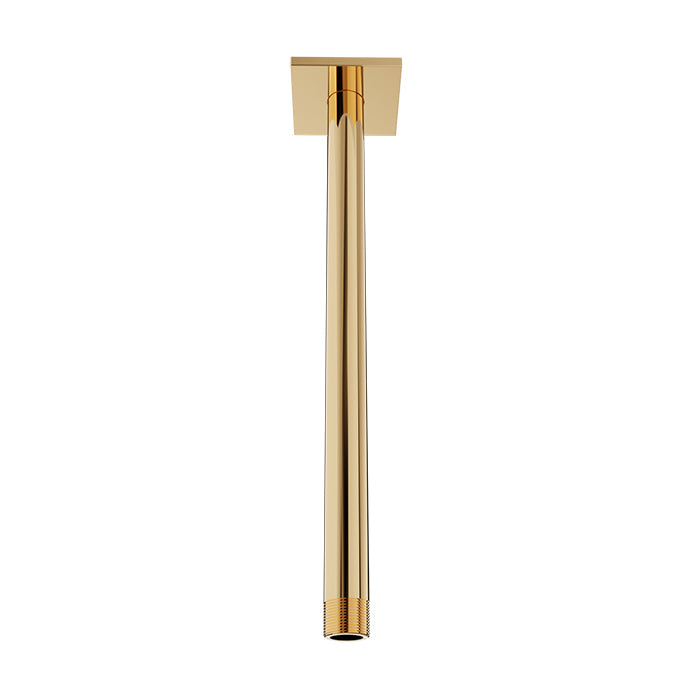Baril 12 Inch Ceiling-Mounted Shower Arm, Square Flange - Gold