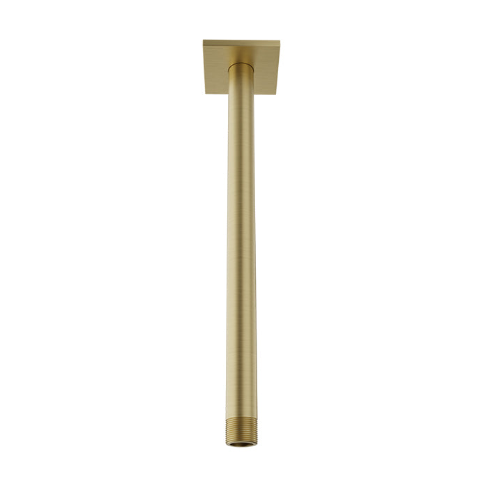 Baril 12 Inch Ceiling-Mounted Shower Arm, Square Flange - Satin Brass
