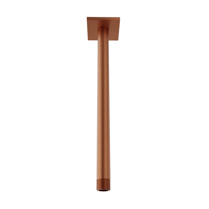 Baril 12 Inch Ceiling-Mounted Shower Arm, Square Flange - Satin Copper