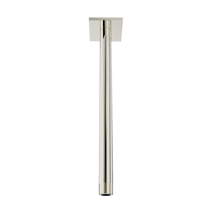Baril 12 Inch Ceiling-Mounted Shower Arm, Square Flange - Polished Nickel