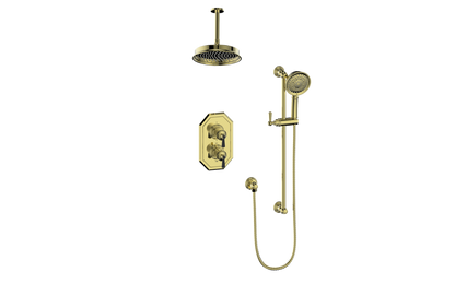 Vogt Carinthia 2-Way Thermostatic Shower System in Brushed Gold & Matte Black with Round Handle – SET.C1.220.216.BGB
