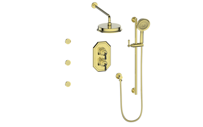 Vogt Carinthia 3-Way Thermostatic Shower System with Body Jets in Brushed Gold & Matte Black with Round Handle – SET.C1.320.810.BGB